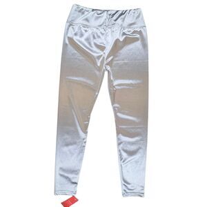 Flamingo Leggings XL Silver Metallic Glam Full Length Shinny Dance Party Pants